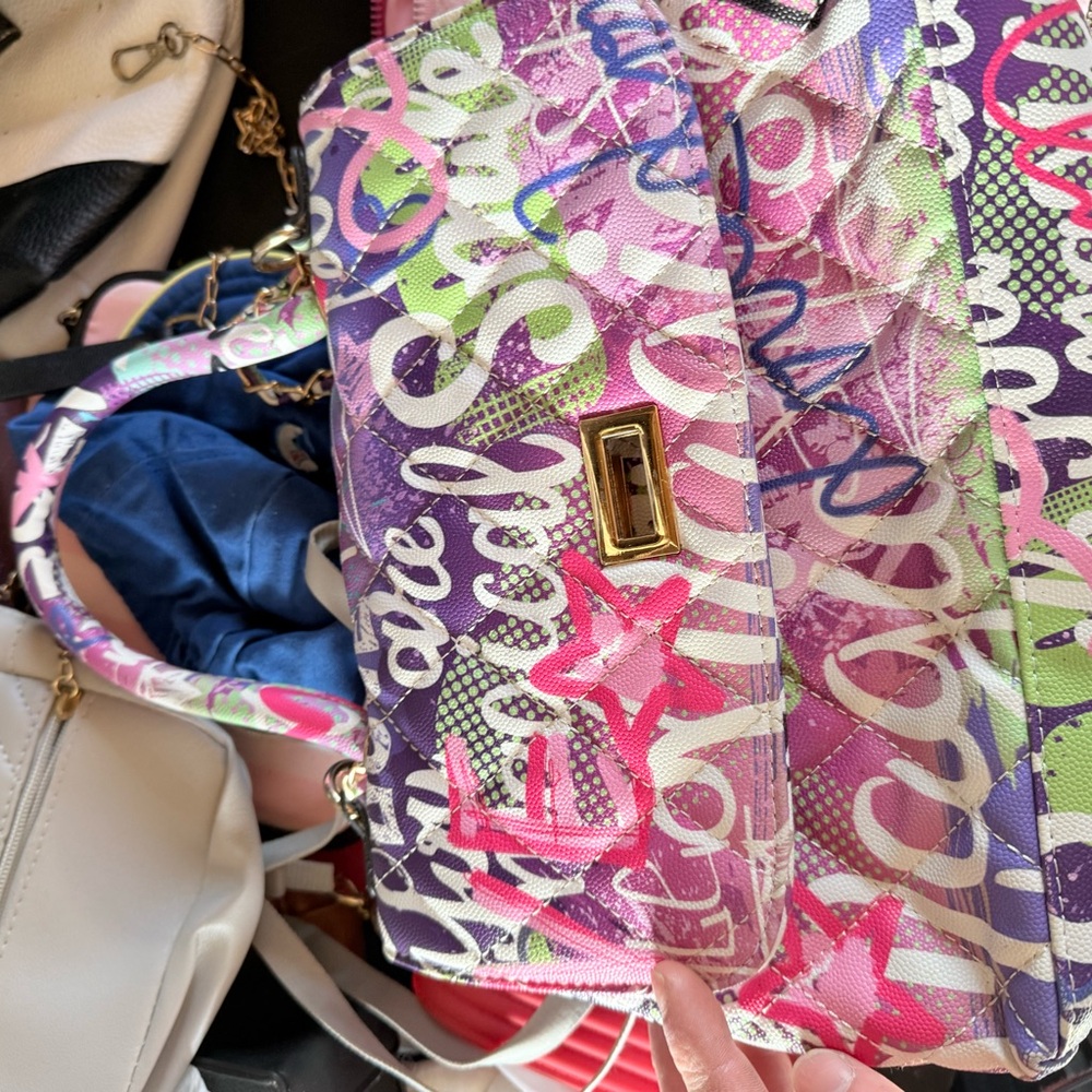 Trendy Multicolor Shoulder Bag with Gold Hardware
